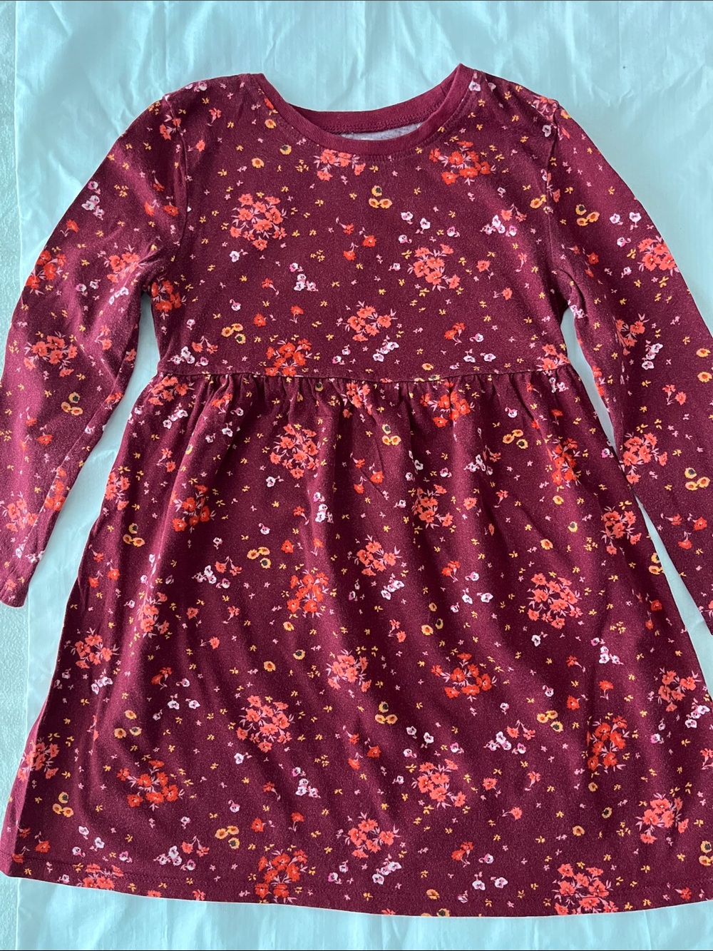 Old Navy Burgundy Floral Long-Sleeve Knit Dress
